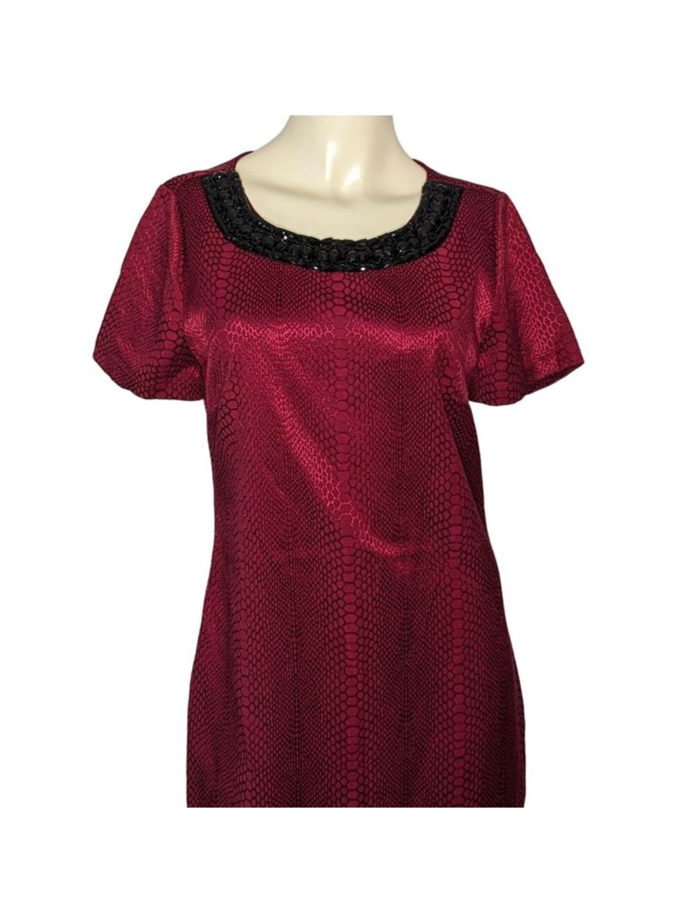 HALO short sleeve red snakeskin beaded neckline sheath career Dress size M - Picture 5 of 11
